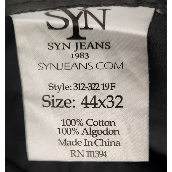 SYN Jeans Mens 44x32 Straight Leg Dark Black Denim Button Pockets 312-322 19F - Picture 9 of 13
